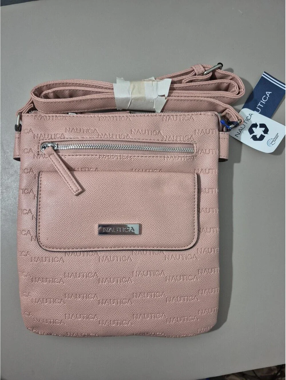 Nautica Blush Pink Embossed Logo Crossbody Bag NWT Adjustable Strap 9x10